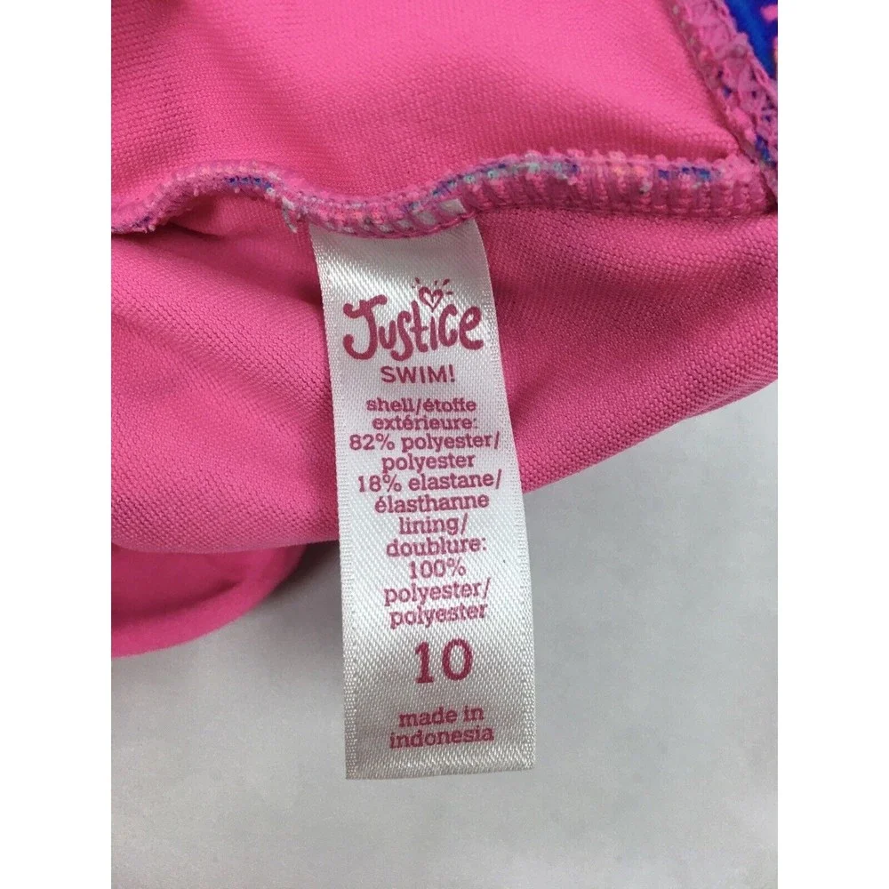 Justice Girl Size 10 Pink Blue One Piece Swimsuit Side Ties Ruffle‎